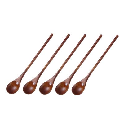 BIUDECO Elegant Kitchen Tools 5 Pieces Natural Wooden Spoons Tea Spoons for Hot Tea