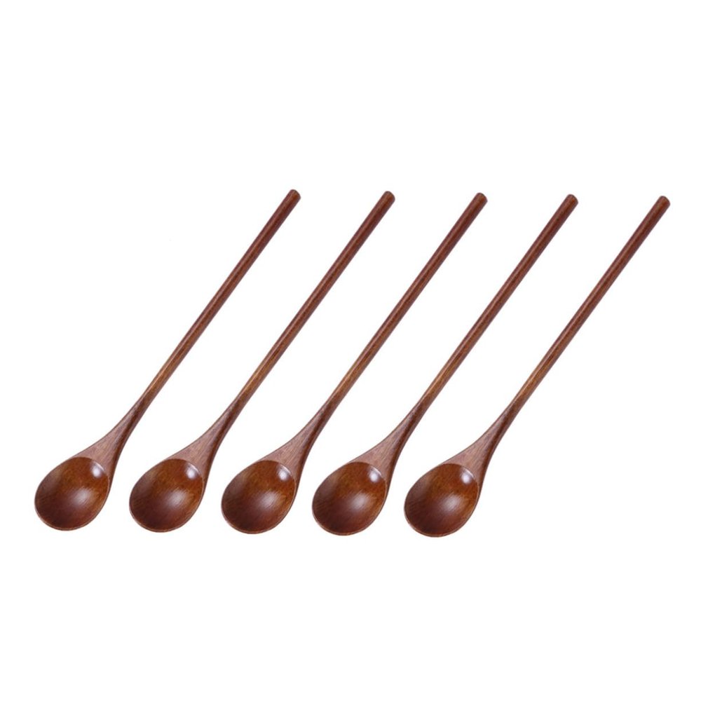 BIUDECO Elegant Kitchen Tools 5 Pieces Natural Wooden Spoons Tea Spoons for Hot Tea