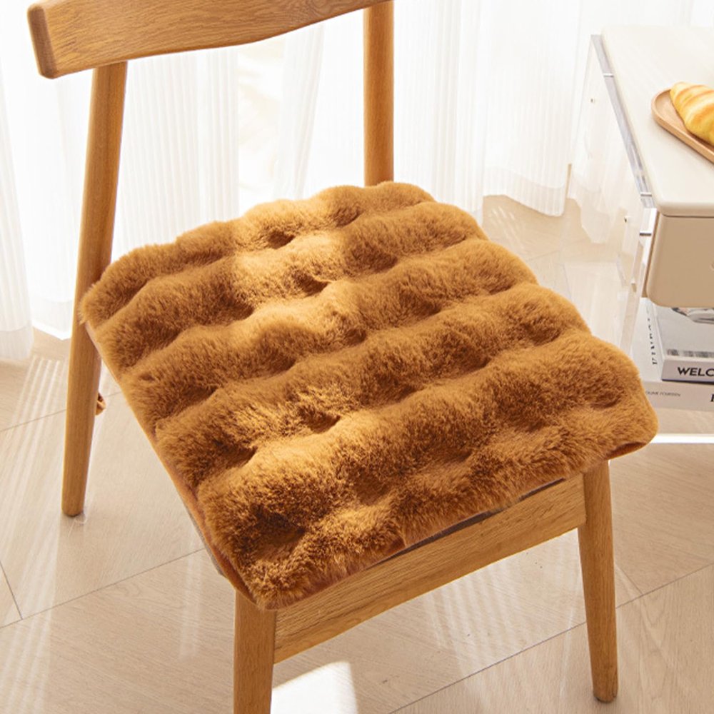 HEVOY Square Faux Fur Seat Cushion, Faux Rabbit Fleece Chair Pad, Winter Thick Plush Cushions for Dining Chairs, Comfy Lazy Sofa Office Floor Pillow, Cute Bedroom Decor(Brown,1pc/15.815.8inches)