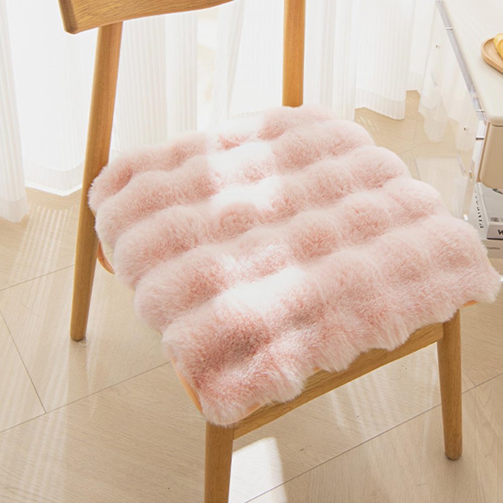 HEVOY Square Faux Fur Seat Cushion, Faux Rabbit Fleece Chair Pad, Winter Thick Plush Cushions for Dining Chairs, Comfy Lazy Sofa Office Floor Pillow, Cute Bedroom Decor(Pink,1pc/15.815.8inches)