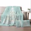 Aqua Christmas Tree Blanket and 18x18 Pillow Covers Set of 2,White Snowflakes Xmas Holiday Fleece Blanket Twin Size 60"x80" Decorative Throw Pillow Case,3 Piece Bedding Set for Couch Sofa Chair Bed view 1
