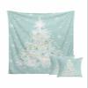 Aqua Christmas Tree Blanket and 18x18 Pillow Covers Set of 2,White Snowflakes Xmas Holiday Fleece Blanket Twin Size 60"x80" Decorative Throw Pillow Case,3 Piece Bedding Set for Couch Sofa Chair Bed view 2