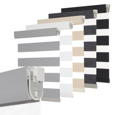 Persilux No Drill No Tool Zebra Blinds Dual Layer Privacy for Day and Night Window Blinds Light Filtering Cordless Shades for Windows,Easy to Install Thermal Insulated,Light Grey,30" W x 36" H