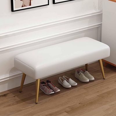 KaBuea Entryway Shoe Rack with Cushioned Seat & Metal Legs, Shoe Bench for Bedroom, Shoe Bench w/Faux Leather Top Bed Bench