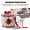 JIXDILO Chinese Ceramic Rice Bucket, Large Grain Dispenser, Food Storage Container with Lid, Sealed Rice Storage Jar for Noodles Rice Snacks(21x27cm(8x11inch), E) view 2