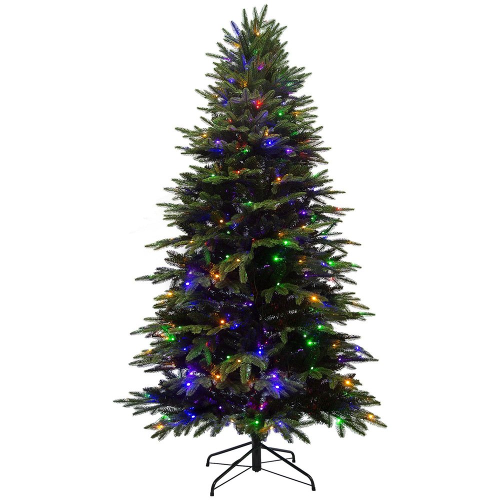 7.5ft Prelit Christmas Tree with Lights, Artificial Spruce with 350 LEDs & 2003 Tips, Hinged Xmas Trees, Easy Assembly & Foldable Metal Stand