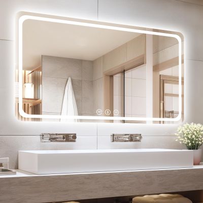 55" x 36" Led Bathroom Mirror with Lights, Anti-Fog & Tri-Color Lighting - Wall Mounted Shaving Mirror with Touch Sensor, Waterproof & Smart LED Vanity Mirror,Tempered Glass, Dimmable Smart Mirror
