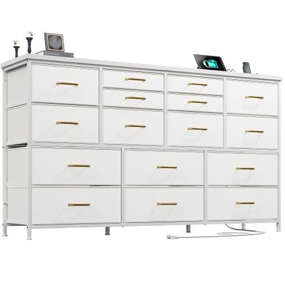 EnHomee Dressser for Bedroom Dresser with 16 Drawers TV Stand for Bedroom for 60" TV Long Dressers & Chests of Drawers Large Dresser with Charging Station, 51.5" W*11.7" D*34.6" H, White