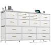 EnHomee Dressser for Bedroom Dresser with 16 Drawers TV Stand for Bedroom for 60" TV Long Dressers & Chests of Drawers Large Dresser with Charging Station, 51.5" W*11.7" D*34.6" H, White view 1