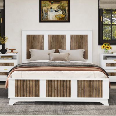 Harper & Bright Designs Queen Platform Bed Frame with Headboard & Footboard, Wood Queen Size Bed Frame with Wood Slats Support, Modern Platform Bed, No Box Spring Needed, White