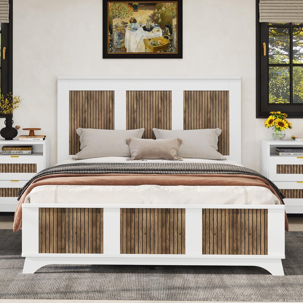 Harper & Bright Designs Queen Platform Bed Frame with Headboard & Footboard, Wood Queen Size Bed Frame with Wood Slats Support, Modern Platform Bed, No Box Spring Needed, White