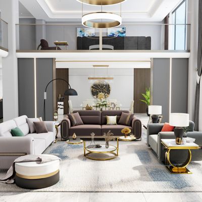 ACEDCOR 3 Pieces Living Room Table Set, White & Gold 3 Tier Coffee Table with 2 Square End Table,Set of 3 Round Glass Cofee Table and Square Side Tables for Living Room