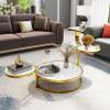 ACEDCOR 3 Pieces Living Room Table Set, White & Gold 3 Tier Coffee Table with 2 Square End Table,Set of 3 Round Glass Cofee Table and Square Side Tables for Living Room view 3