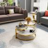 ACEDCOR 3 Pieces Living Room Table Set, White & Gold 3 Tier Coffee Table with 2 Square End Table,Set of 3 Round Glass Cofee Table and Square Side Tables for Living Room view 4