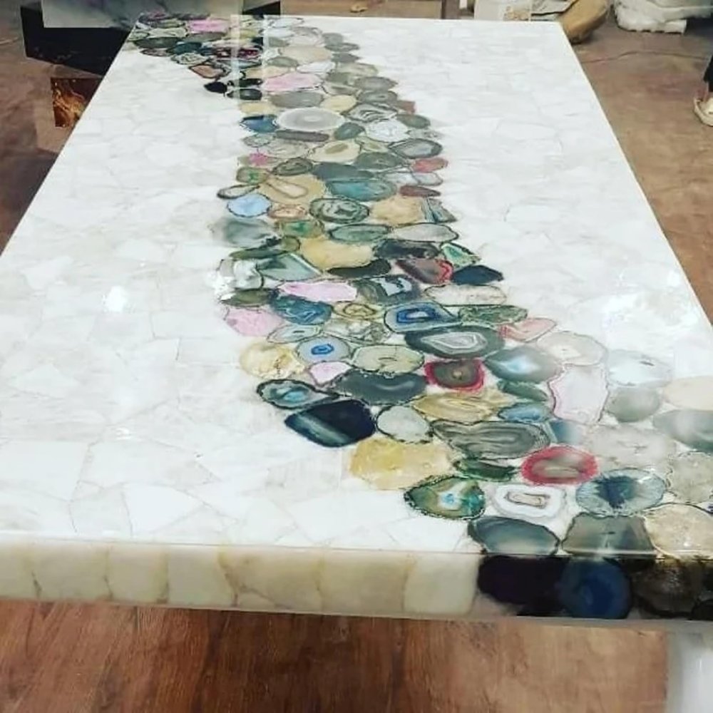 27 x 27 Inches Square Resin Coffee Table Top Agate with River Design Corner Table for Office Furniture Decor