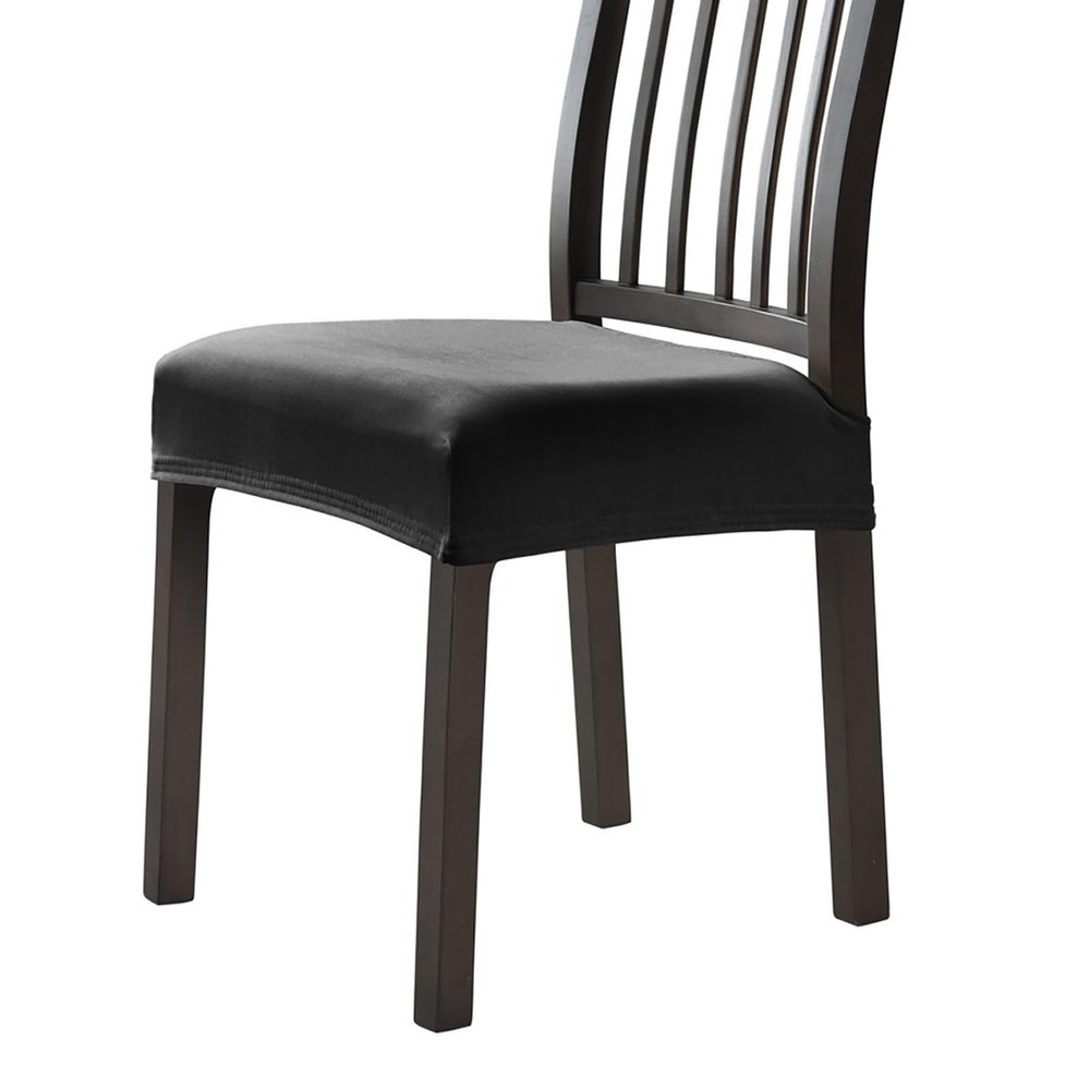 ZRCYXDW Stretch 4 Pack Dining Chair Seat Cover, Velvet Seat Covers for Dining Chairs Non Slip Seat Covers for Dining Room Chairs Removable Chair Seat Cover for Party-Black-Set of 4