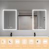 ExBrite LED Lighted Bathroom Medicine Cabinet 64 x 30 Inch, led Medicine Cabinet with Extra Closed Storage Cabinet,Defog,Temper/Clock,Dimming,Color Temper Change, Night Light,2 Outlets,Storage Shelves view 3