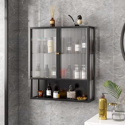 Metal Medicine Cabinet with Glass Door,Multi Purpose Storage Cabinet Above The Toilet,3-Tier Floating Cabinet Display Stand With open storage,Wall-Mounted Makeup Organizer for Bathroom,Livingroom,Kitc