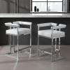 DUOMAY Modern Bar Stools Set of 2, 26" Counter Height Stool with Chrome Finish Metal, Faux Leather Upholstered Kitchen Chair with Back, 20.5" W x 18.7" D x 32" H, White PU Leather view 1