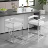DUOMAY Modern Bar Stools Set of 2, 26" Counter Height Stool with Chrome Finish Metal, Faux Leather Upholstered Kitchen Chair with Back, 20.5" W x 18.7" D x 32" H, White PU Leather view 2