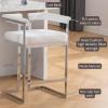 DUOMAY Modern Bar Stools Set of 2, 26" Counter Height Stool with Chrome Finish Metal, Faux Leather Upholstered Kitchen Chair with Back, 20.5" W x 18.7" D x 32" H, White PU Leather view 4