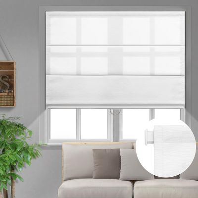MiLin No Drill Roman Shades for Windows - Cordless Roman Shades Light Filtering Fabric Blinds Window Blinds for Home Easy to Install (Light Filtering - White, 50" W x 64" H)