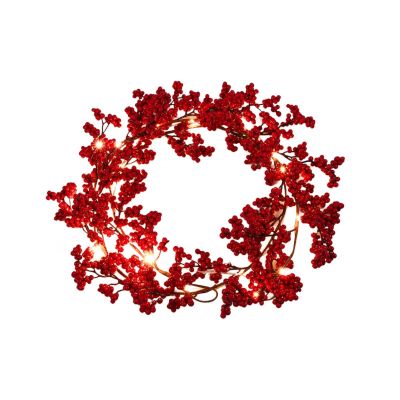 harayaa Christmas Red Berries Wreath Xmas Wreath Craft Party Decoration Ornament Door Garland for Indoor Outdoor Farmhouse Office, with Light