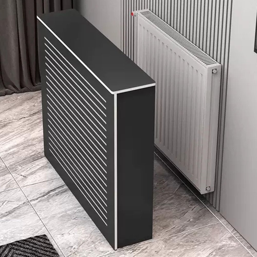 Snaweo PVC Radiator Cover, Black Radiator Cover Heating Cabinet Shelf, Heating Radiator Cabinet Living Room Furniture Decor, Heating Radiator Cabinet with Ample Shelf Space, for Living(L100xH70xW20cm)