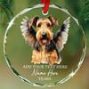 Airedale Terrier Dog Memorial Glass Christmas Ornament, Airedale Terrier Personalized Dog Angel Wings Ornaments, Loss of Pet Sympathy Gifts, Custom Name Christmas Tree Decor, Gifts for Pet Lovers view 1