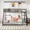 TURRIDU Full XL Over Queen Bunk Bed, Metal Low Bunk Bed Frame with Sloping Stairs and Safety Guardrails for Teens, Adults, No Box Spring Needed, Noise Free, Black view 3