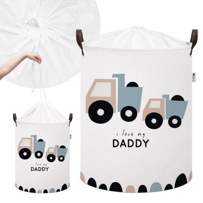 SIPO XL Cotton Basket - Foldable Waterproof Storage Box with Drawstring & Handles - Truck Design for Boys Room, Children's Room, Playroom