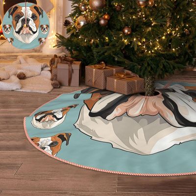 30" Christmas Tree Skirt Linen Soft Christmas Tree Mat English Bulldog Faces Tree Skirt Farmhouse Christmas Decor Xmas Tree Skirt Christmas Tree Decoration Mat for New Year