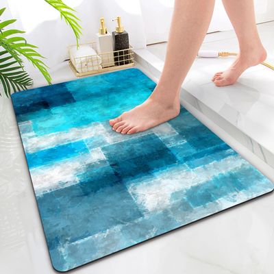 Bathroom Mat Rug, 19.6" x 31.4" Quick Dry & Absorbent Bathroom Rugs, Non Slip Rubber Bath mats, Thin Bathroom Floor Mat, Aesthetic Rugs for Shower Sink, Bathtub and Bathroom Entry (Ocean Blue)