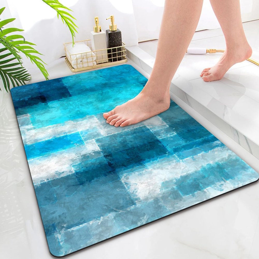 Bathroom Mat Rug, 19.6" x 31.4" Quick Dry & Absorbent Bathroom Rugs, Non Slip Rubber Bath mats, Thin Bathroom Floor Mat, Aesthetic Rugs for Shower Sink, Bathtub and Bathroom Entry (Ocean Blue)