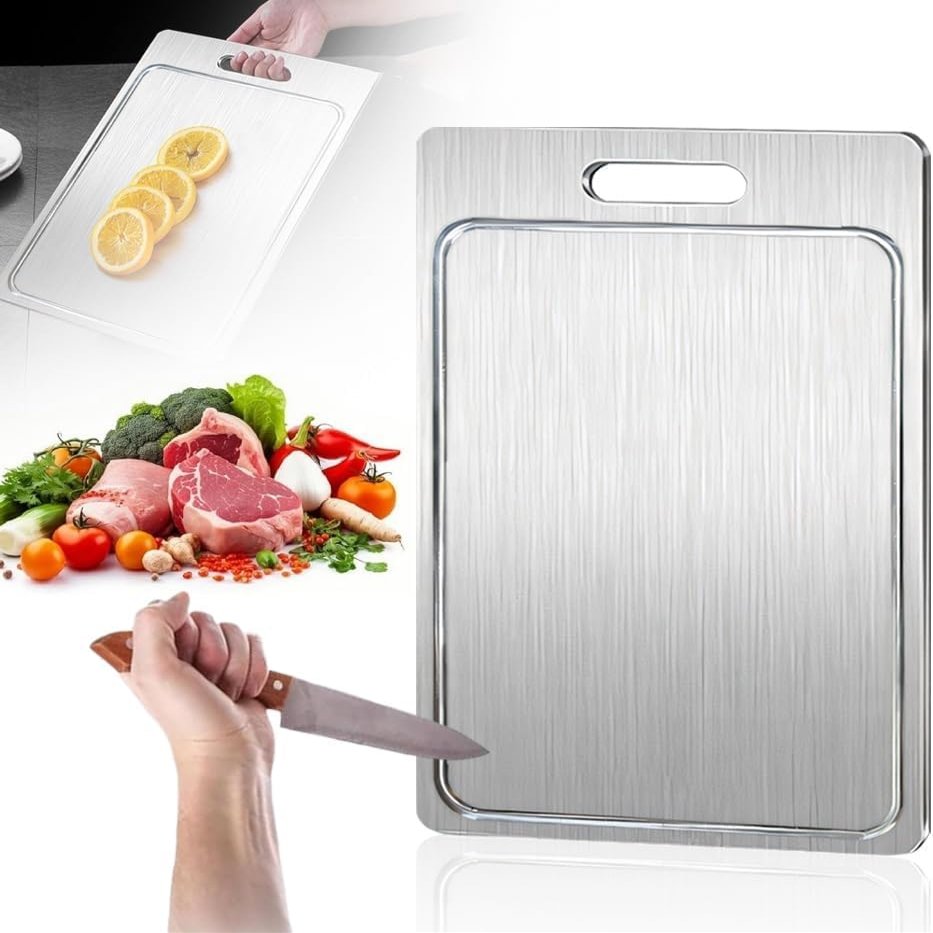 Titanium Cutting Boards, 2024 New Brushed Cutting Board Stainless Steel Cutting Board, Dishwasher Safe Double-Sided Titanium Board Kitchen for Meat, Fruits and Vegetables (14.2x9.9in)