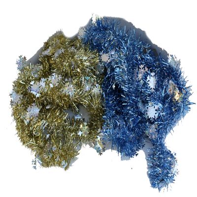Set of 2, 96 Inch Tinsel with Snowflakes, Blue Gold Silver Theme, Christmas or Hanukkah Garlands