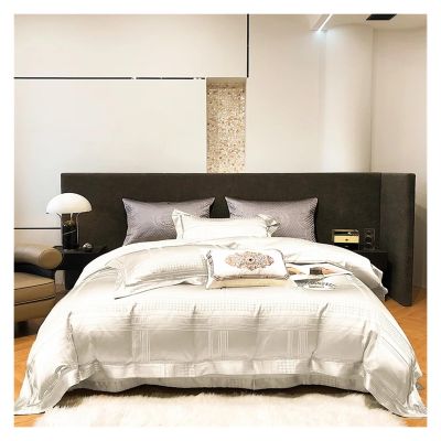 White Gold SilverJacquard King Size Bedding Set Cotton Duvet Cover Set Bed Sheet Set Pillowcases,Bed