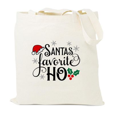 HONTOUTE Santa's Favorite Ho Bag Christmas Graphic Handbag Ecoright Aesthetic Canvas Tote Bag Letter Print Bag White