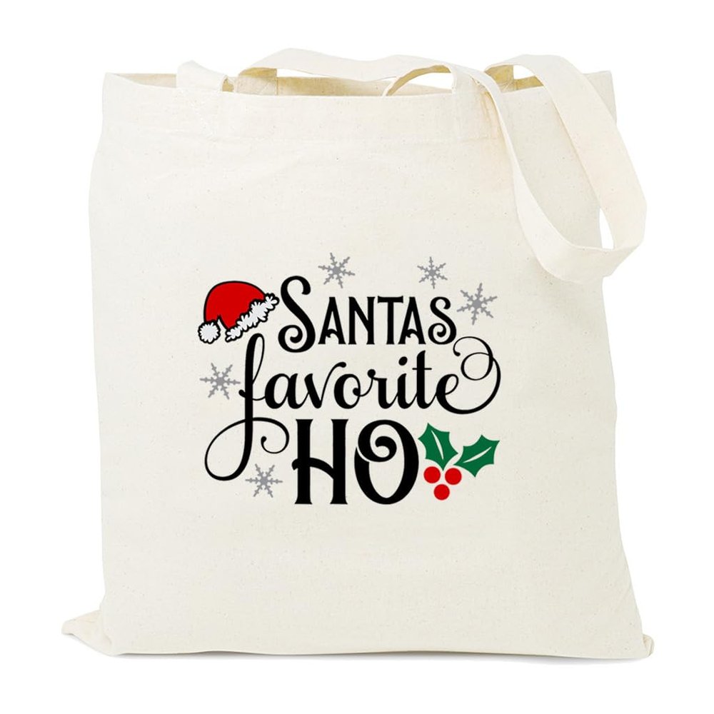 HONTOUTE Santa's Favorite Ho Bag Christmas Graphic Handbag Ecoright Aesthetic Canvas Tote Bag Letter Print Bag White