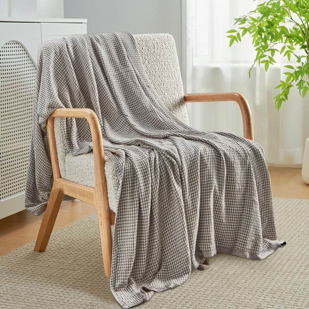 Peace nest Ultra Soft Waffle Weave Knit Throw Blanket, Lightweight Cozy Woven Blanket Season 80" x 90" - Grey