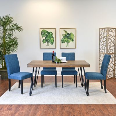Roundhill Furniture Amisos 5-Piece Dining Set, Hairpin Dining Table with 4 Chairs Blue