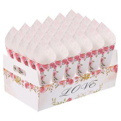 PATIKIL Wedding Confetti Cones Holder Box, 30 Holes Confetti Stand Tray Box Petals Flower Holder for Party Engagement Holiday Birthday DIY Decoration, White/Pink