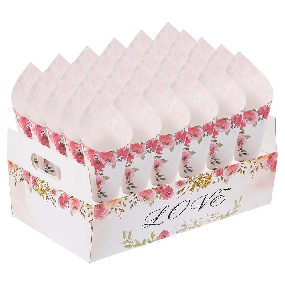 PATIKIL Wedding Confetti Cones Holder Box, 30 Holes Confetti Stand Tray Box Petals Flower Holder for Party Engagement Holiday Birthday DIY Decoration, White/Pink