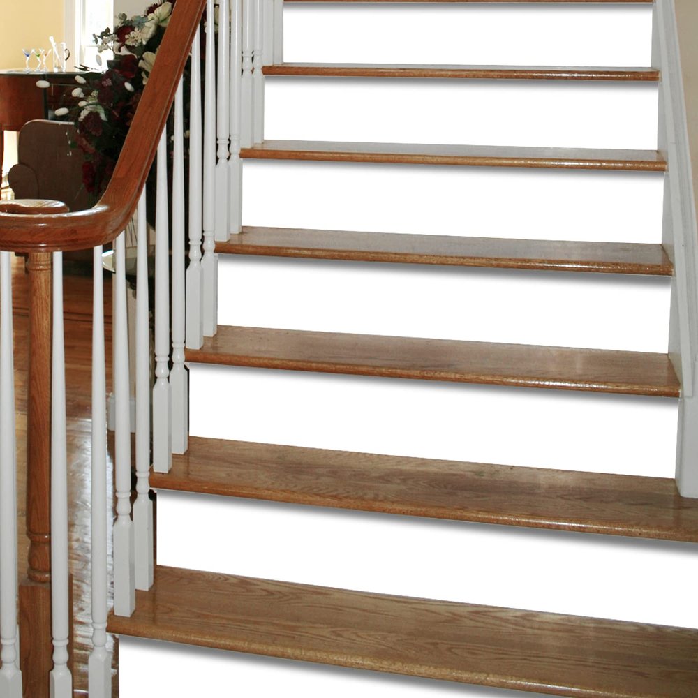 funlife 14Pcs Self-Adhesive Stair Riser Stickers, Peel and Stick Vinyl Staircase Decal Contact Paper, 39.37"x7.09" Plain White