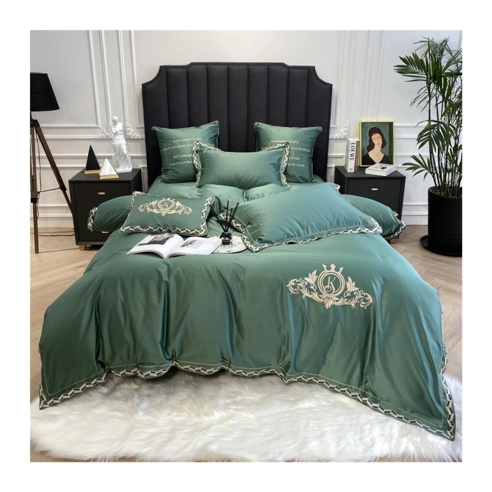 1400TC Egyptian Cotton Bedding Sets Embroidery Duvet Cover Flat Sheets Linen Pillowcase 4pcs,Bed