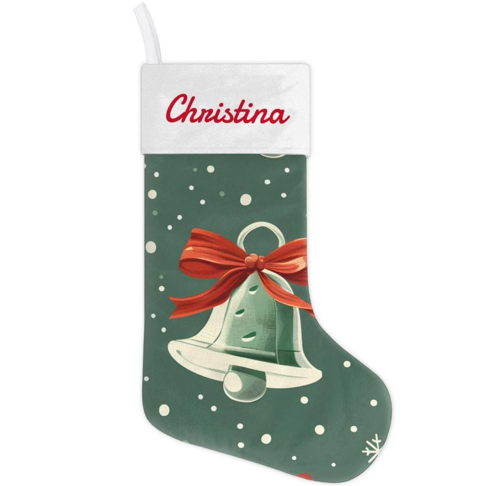 Hsnar Personalized Christmas Stocking 18" Large Custom Christmas Stockings with Names Customized Family Stocking for Fireplace Christmas Holiday Party Decor Christmas Bells Snowflake