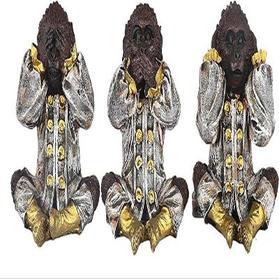 Craftic Creation Hand Crafted Antique Finish Set of 3 Monkey for Home Decor/Gifting/Living Room Decorative Showpiece - 17 cm (Polyresin, Multicolor)