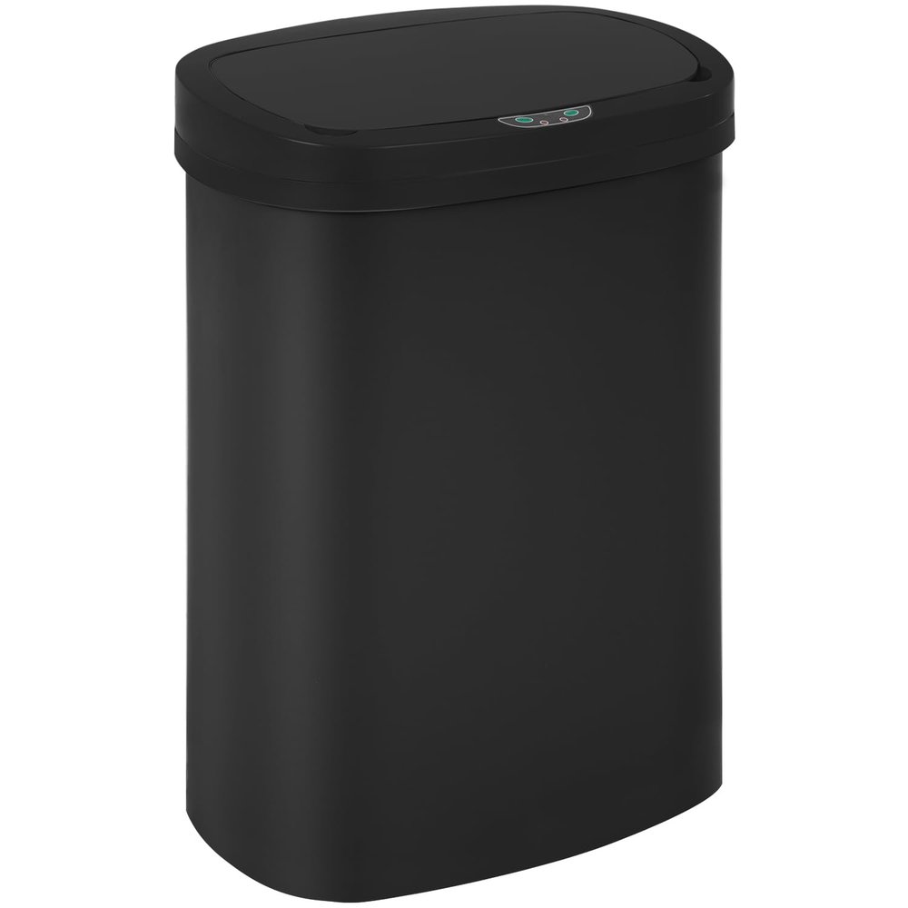 BestOffice Black Plastic Touch Free High-Capacity Garbage Can with Lid, 49L/13G, Rectangular, Quiet Close, Kitchen, Bedroom, Bathroom, Office