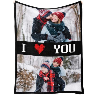 Aeekdook Custom Blanket with Picture, Personalized Blanket for Adults & Kids, Picture Blankets Customized Gifts for Birthday Christmas, Personalized Gift for Women & Men (2 Photos)
