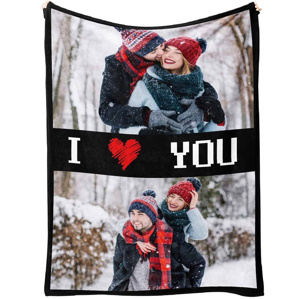 Aeekdook Custom Blanket with Picture, Personalized Blanket for Adults & Kids, Picture Blankets Customized Gifts for Birthday Christmas, Personalized Gift for Women & Men (2 Photos)
